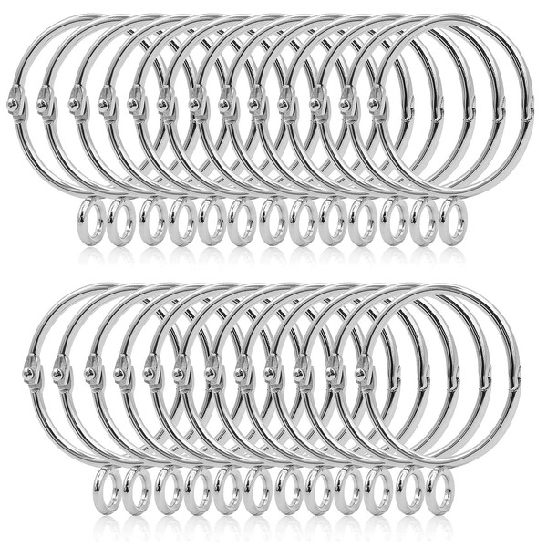 25Pcs Curtain Rings , 38mm Internal Diameter Silver Metal Hanging Rings for Curtains and Rods, Open and Close Curtain Rings Hanging Rings Heavy Duty Curtain Rings, for Bathroom Shower Window Rod