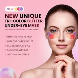 AILEORY Under Eye Patches (48 Pairs) - New Tri-color Glitter Eye Gel Pads for Dark Circles Puffy Eyes,Under eye Bags,Wrinkles|Natural Collagen Under Eye Mask Patches, Gel Under Eye Patches
