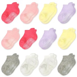HYCLES Toddler Grip Socks 12 Pairs for 1-3 Years Baby Boys Girls Ankle Socks with Grips - Kids Non Slip/Anti Skid Socks