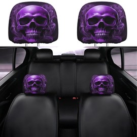 Dujiea 2 Pack Purple Funny Skull Car Headrest Covers, Universal Soft Car Seat Head Rest Cover Protector, Vehicle Accessories Fabric Headrest Cover for Cars Vans Trucks