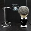 Mens Silver Tip Badger Hair Shaving Brush with Black Metal