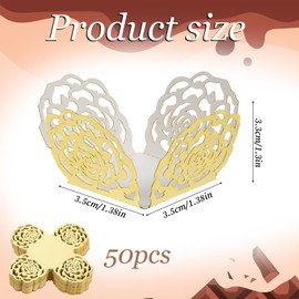 Gold Truffle Wrappers 50PCS Small Flared Paper Baking Cups Chocolate Packing Paper Candy Liners Mini Square Hollow Flower Candy Packing Separating Trays for Wedding Birthdays Baby Showers Party Favors