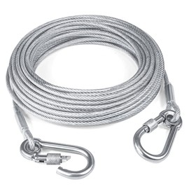 Tresbro 15/30/50Ft Reflective Dog Tie Out Cable for Dogs Up to 250 Pounds, Steel Wire Dog Leash Cable with Stainless Dual Fix Buckle, Lightweight and Durable, Dog Chains Outside for Outdoor,Yard,Camping