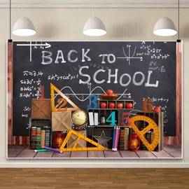 ChloropLastid 8x6ft Back to School Backdrop Math Class Blackboard Bookshelf Pencils Ruler First Day of School Photography Background Students Teachers Artistic Portrait Photo Studio Props