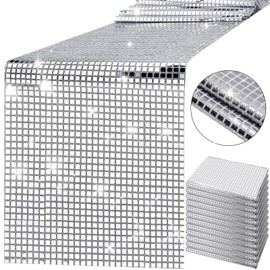 14 x 72 Inch Glitter Disco Party Table Runner 70s Disco Party Table Cover 70s Birthday Party Supplies The 70s Dance Party Disco Theme Party 80s Hip Hop Party Decoration and Supplies for Table (12 Pcs)