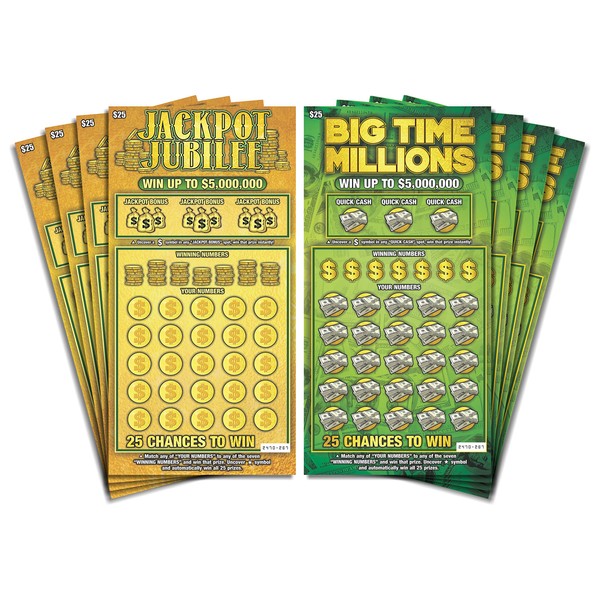 Larkmo Prank Gag Fake Lottery Tickets - 8 Total Tickets, 4 of Each Winning Ticket Design, These Scratch Off Cards Look Super Real Like A Real Scratcher Joke Lotto Ticket, Win 10,000 or $50,000