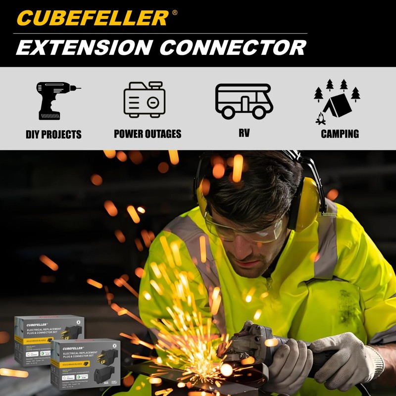 CUBEFELLER® Extension Cord Ends Male Kit, Replacement Plug, 15Amp, 125Volt,