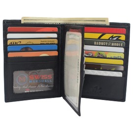 MARSHAL Men's Hipster Bifold Genuine Leather Multi-Card ID Holder European Wallet (RFID Black)