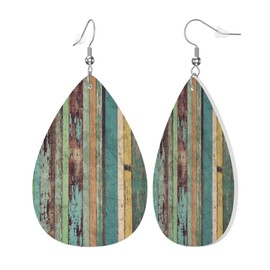 Vintage Wood Stripes Print Faux Leather Earrings for Women Retro Wooden Texture Pattern Dangle Teardrop Earrings Drop Earrings Lightweight Earrings