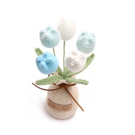caiyjhao Crocheted Tulips, Hand-Woven Potted Plants, Permanent Tulips, Used for Creative DIY Table Decoration, Birthday Gift ，Graduation Ceremony, Christmas and Thanksgiving (5 Flowers-Blue)
