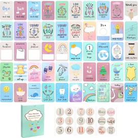 QOOWFEANIG 50pcs Monthly Baby Milestone Growth Markers Record Card Newborn Welcome Sign Perfect Photography Props with Month Sticker to Record Your Babys Growth for Shower Hospital Nursery Wall Decor