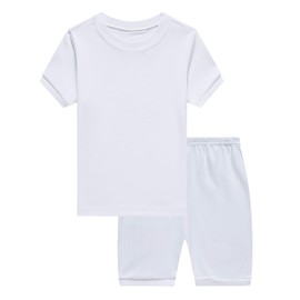 Family Feeling Boys Girls Kids Pajamas Solid Colors 2 Piece Summer Pajama Short Sets 100% Cotton White Size 6
