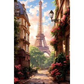 Eiffel Tower Paint by Numbers Kit for Adults Beginners,Easy Acrylic Flower Paint by Numbers Kit,DIY Watercolor Oil Painting Kits for Adults on Canvas Without Frame for Home Wall Decor 16x20inch