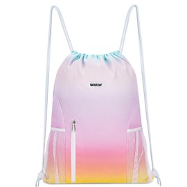 WANDF Kordelzug Rucksack String Bag Wasserabweisende Cinch Bag Nylon Schwimmtasche für Gym Shopping Sport Yoga (Regenbogen)
