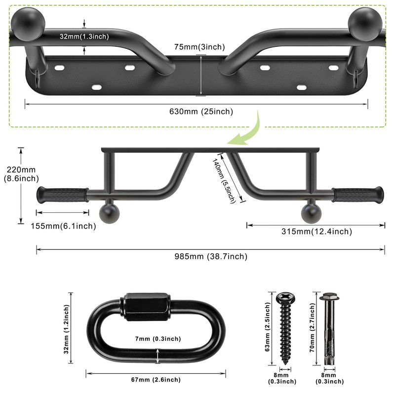 SELEWARE Heavy Duty Wall Mounted Doorway Pull Up Bar Fully