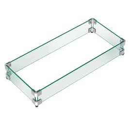 GASPRO Fire Pit Wind Guard for Rectangular Fire Table, 29 x 13 x 6 Inch, Thick Tempered Glass Panel with Hard Aluminum Corner Bracket & Rubber Feet, Sturdy and Heavy