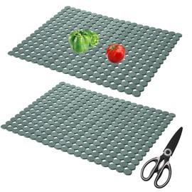 Sink Liner, Pack of 2 Sink Mat, 30 x 40 cm Sink Mat, PET Cut to Size Sink Insert, Drip Mat, Blanco Sink Accessories, with Scissors, for Ceramic/Stainless Steel Sinks (Green Translucent)