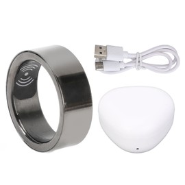 HR214 Smart Ring Health Tracker Sleep Monitoring Waterproof Aluminium Alloy Fitness Tracker Ring Gray Size 22