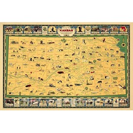 Pictorial map of Kansas, 1930 - Vintage Wall Art - 24in x 16in