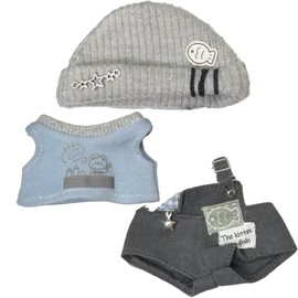 Knit Hat & Shirt & Overalls Set, For 3.9 inches (10 cm), Gray, Sewing Clothes, Kigurumi Accessories, Otakatsu, Mascot, Kpopdoll Costume