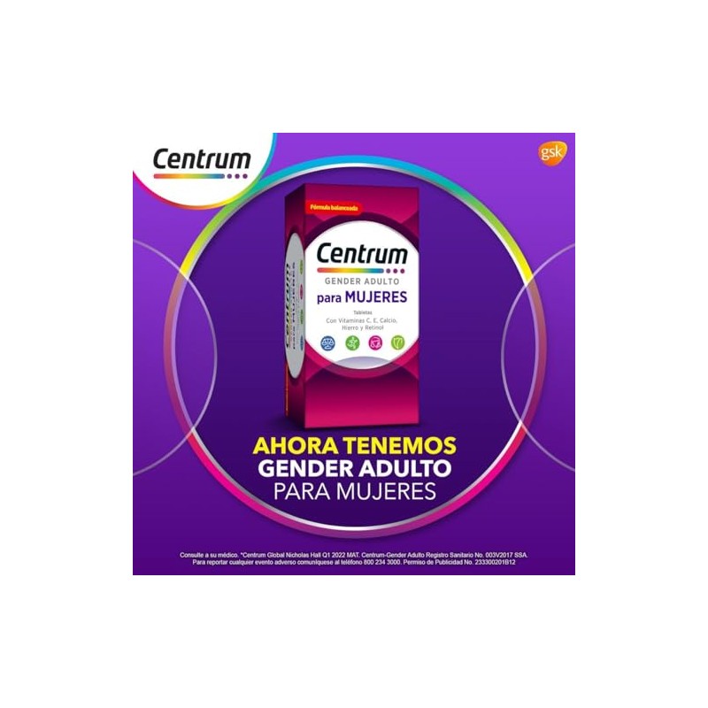 Centrum Multivitamínico Gender Adulto Mujer Com Magnesio Vitamina Retinol Zinc