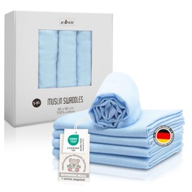ZOLLNER Set of 5 Muslin Burp Cloths in 80 x 80 cm Made of Cotton - Skin-friendly Muslin Cloths - Especially Soft and Extremely Absorbent - Washable up to 60°C - in Light Blue
