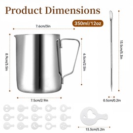 Milk Frother Jug & Latte Art Pen – 350ml Stainless Steel Barista Pitcher