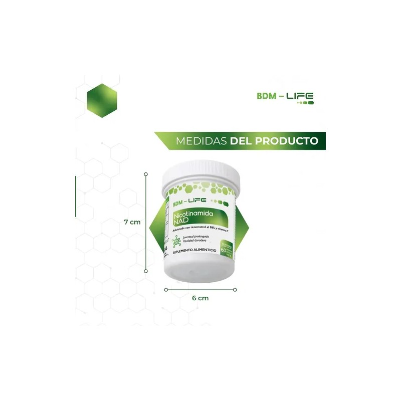 BDM LIFE Nicotinamida NAD Resveratrol 98% Vitamina C 60 Cápsulas