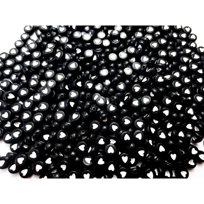 500pcs Heart Beads Round Flat Black 7mm Craft Material Huey