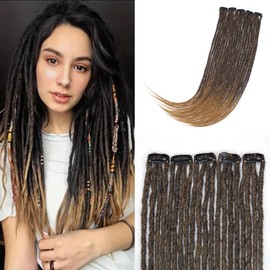 Lounoke Ombre Brown 5 Clips-In Dreadlock Extensions for Women, Clip-In Synthetic Dreadlock Hair Extensions with 10 pcs Double Ended Dreads Attached …