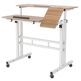 sogesfurniture Height Adjustable Sit Stand Workstation Mobile Standing Desk Home Office Desk with Standing and Seating,Oak BHUS-101-2OK