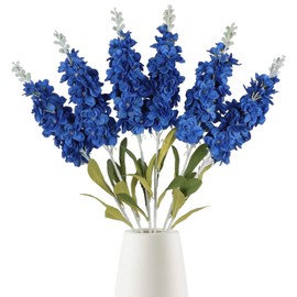 IPOPU Blue Delphinium Artificial Flowers 6PCS Royal Blue Silk Flowers 34.60" Faux Snapdragon Flowers Larkspur Fake Flowers Antirrhinum Long Stem Flowers for Tall Vase Wedding Home Decor (Royal Blue)