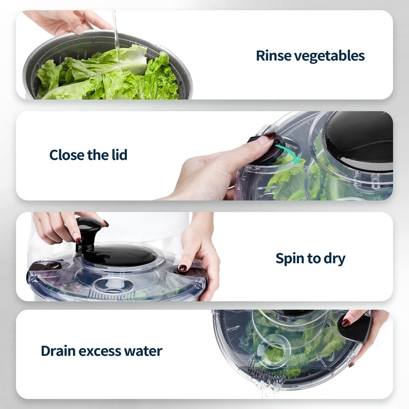 SveBake Stainless Steel Salad Spinner, 4.2 Qt Vegetable Washer, BPA-Free