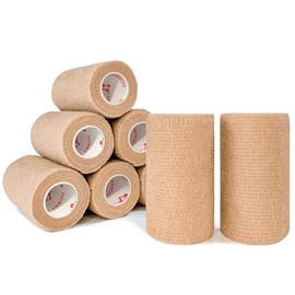 CARBOU [8 Pack 4" x 5 Yards] Beige-Self Adhesive Cohesive Bandage Wrap, Self Adherant Non-Woven Wrap Rolls, Atheletic Tape for Wrist, Ankle, Hand, Leg, Premium-Grade Medical Stretch Wrap