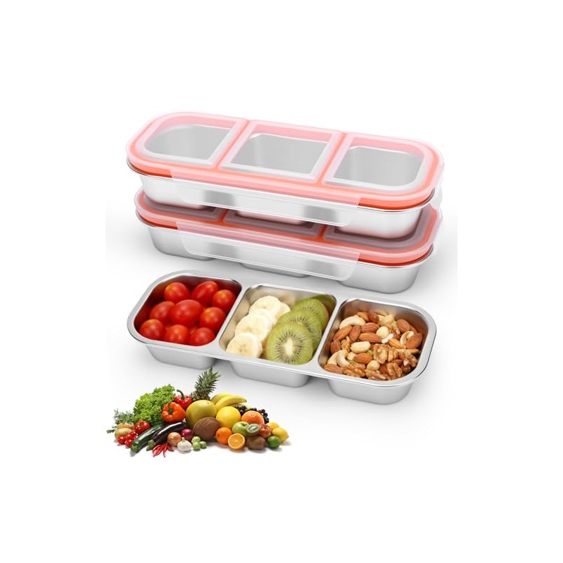 3pcs Caja para aperitivos de acero inoxidable, recipientes aperitivos de