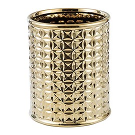 Round Golden Trash Can, Small Wastebasket, Garbage Receptacle Bin for Bathrooms, Powder Rooms, Kitchens, Home Offices - Durable Ceramics