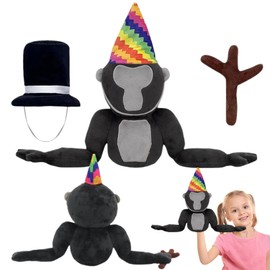 Nhcuijun Go-rilla Plush, Soft Go-rilla Plush Toy, Cute Cartoon Sensory Toy Huggable, Go-rillas Plush Toy with 2 Hats,1 Branch Scepter,Go-rilla Plushs Toy for Boys Girls Fans