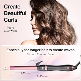 Extra-Long Barrel Rotating Curling Iron with Short Clamp, Automatic Curling Iron 1 Inch Creates Loose Curls – for Medium and Long Hair, High Heat 410°F, Instant Heat up, Double Ceramic, Dual Voltage