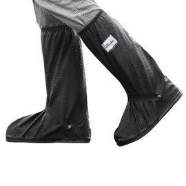 Motorcycle Shoes Cover Rain Overshoes Waterproof Shoe Non-Slip Rain Shoes Cover Reusable Motorcycle Boots Cover Rain Cover (XL-Black)