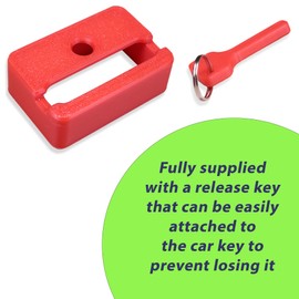 Decoralin Seatbelt Buckle Guard – Red Safety Cover with Keychain Release Key – Prevents Unbuckling by Kids & Dementia Patients – Durable Plastic Seat Belt Lock for Extra Passenger Safety