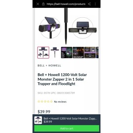 Bell+Howell Monster Solar Zapper 2-In-1 Flood Light/ Bug Zapper Motion Activated