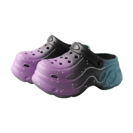 TMA EYES Women's Anti slip Height Increasing Thick Soled Perforated Shoes with Gradient Color Toe Cap slippersColor: Purple, EUR Size: 40/41