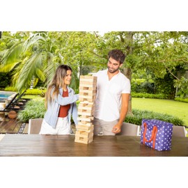 YARDCANDY Wooden Tumbling Tower Game Set, Stacks up to 5 Feet, 54 Blocks, Carry Bag Included