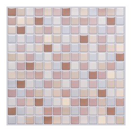 MORCART Peel and Stick Tile, 4 Pcs, Waterproof, Heat-Resistant, For Kitchen, Bathroom, Toilet, DIY, Mosaic Tile Sheets, Wallpaper, 3D, Remodel, 9.8 x 9.8 in (25 x 25 cm), Gentle Milk Tea Color