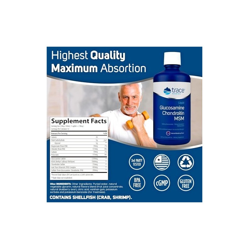 Trace Minerals Liquid Glucosamine/Chondroitin/MSM, 32-Ounce