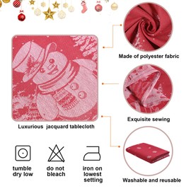 Oudain Christmas Fabric Tablecloth Jacquard 60 x 84 Inch Xmas Table Cover Reusable Rectangular Red Christmas Table Cloth Washable Table Cover for Winter Holiday Party Home Dinner Decor(Classic)