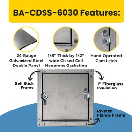 Best Access Doors 8" x 8" Self Stick Duct Access Door, 1" Fiberglass Insulated, Steel, No Hinge, BA-CDSS-6031