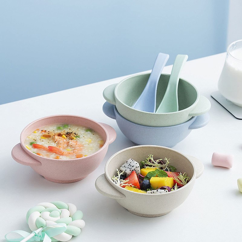 OUNONA 4 Piece Kids Bowl Set Straw Material Break-Resistant with