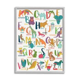 Stupell Industries Joyful Animal Alphabet Kid's Playful ABC Typography, Designed by Lisa Whitebutton Gray Framed Wall Art, Multi-Color