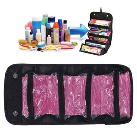 lyrlody Multifunctional Makeup Brush Bag, Cosmetic Bag with Separate Storage Compartments, 4 Pockets, Makeup Organiser, Brushes and Make-up, 25 x 13 cm (Black)